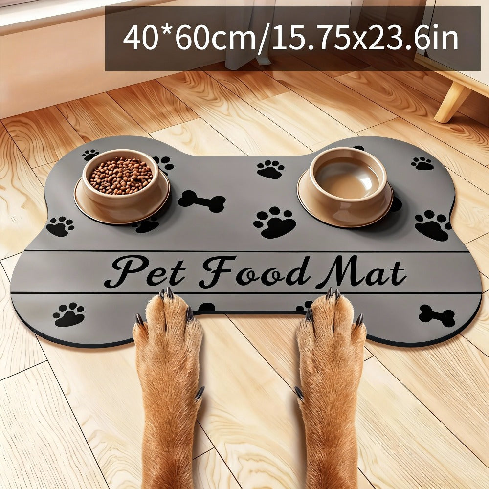 Dog Bowl Mat with Rubber Backing, Absorbent Non-Slip Pet Feeding Pad for Cat and Dog Food and Water Bowls, Two Sizes and Three Footprint Styles