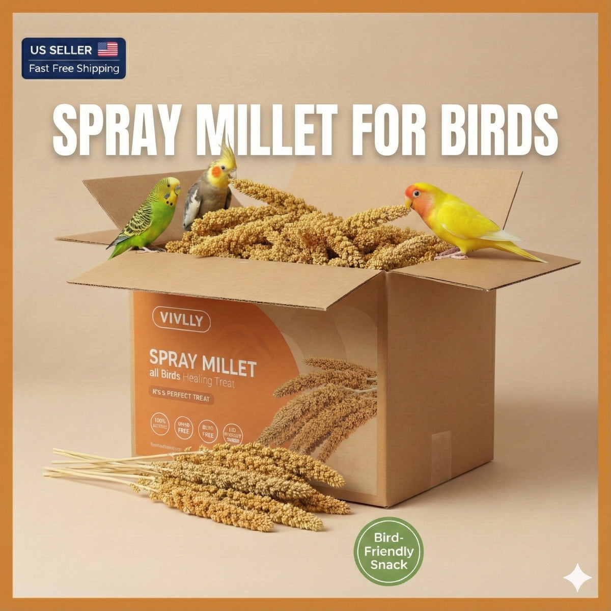 Millet Spray for Birds, Golden Seed Treats for Parakeets, Budgies, Cockatiels, Finches and Canaries, 5 lb Bulk or 2 Long Spray Options