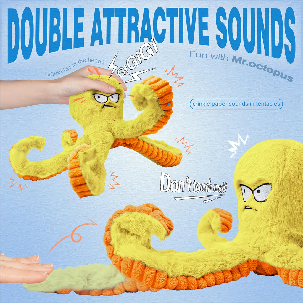 Squeaky Octopus Dog Toy with Crinkle Sounds, Stuffed Interactive Toy for Gentle Tug and Supervised Indoor Play, Single, 2-Pack or 4-Pack Options