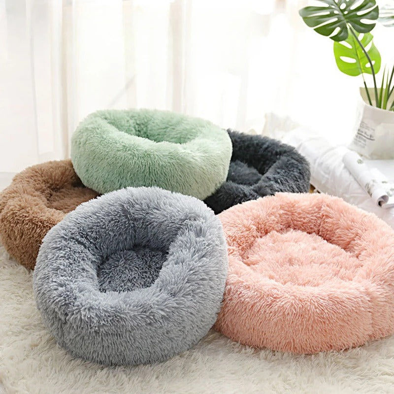Donut Cat Bed 40cm, Fluffy Round Sleeping Nest for Cats and Small Dogs with Raised Rim, Anti-Slip Bottom and Foldable Design in Five Colors