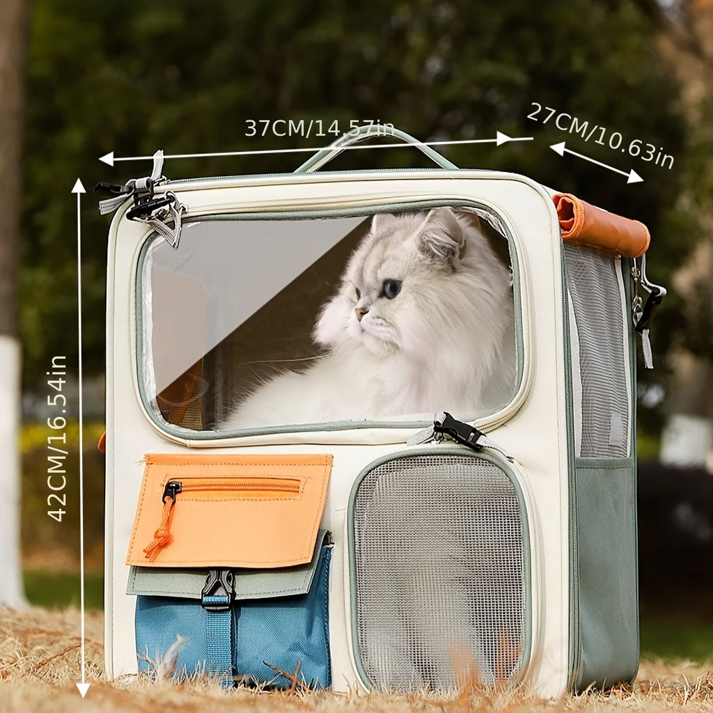 Cat Carrier Backpack with Collar Set, 11.89-Gallon Ventilated Pet Travel Bag for Cats and Dogs Under 27.56 lbs, Everyday Outings