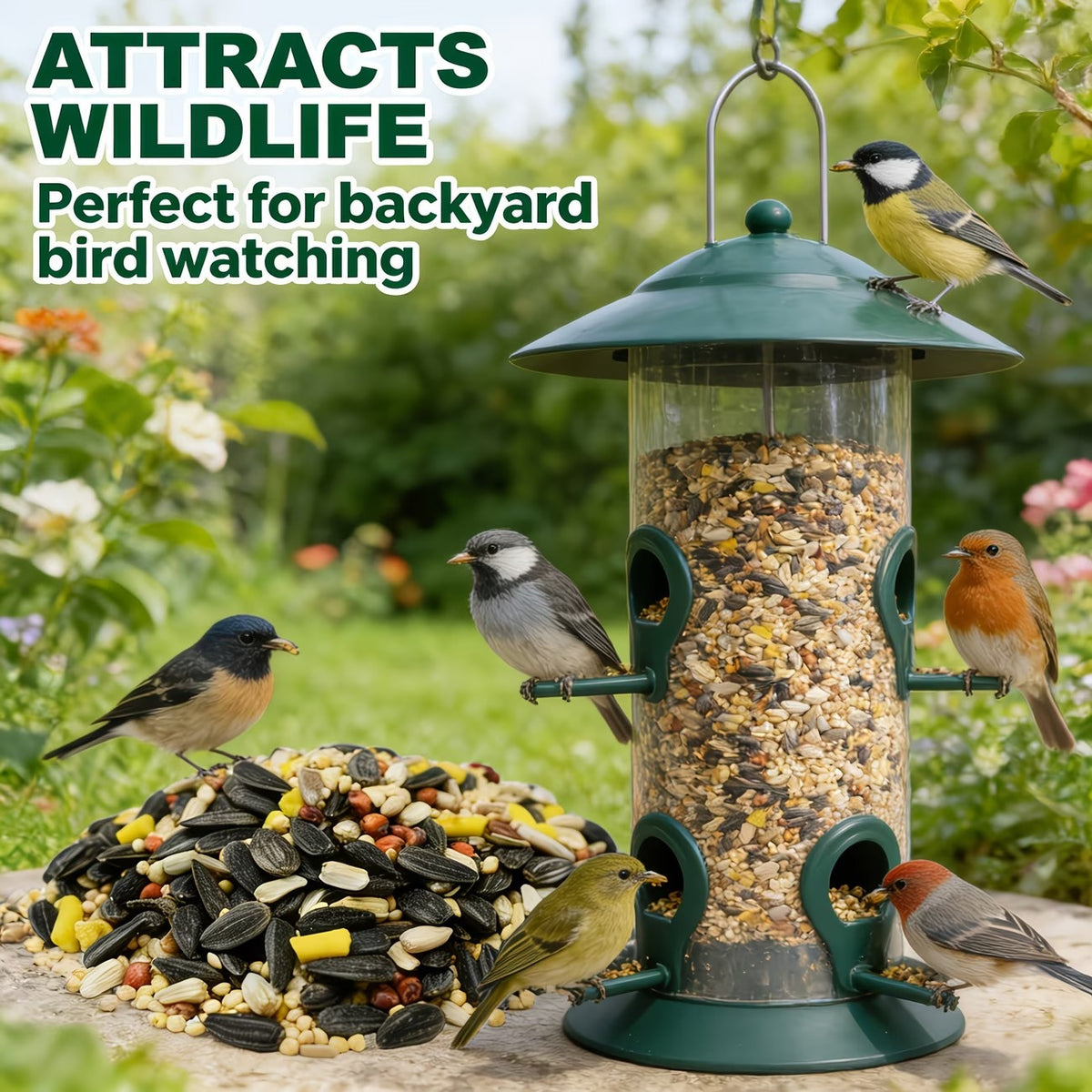 Wild Bird Seed Blend 4 lb with Nuts for Outdoor Feeders, All-Season Backyard Bird Food for Cardinals, Chickadees and Finches Watching