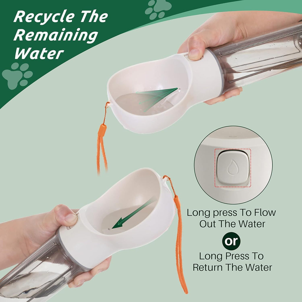 3-in-1 Dog Water Bottle with Food Container and Poop Bag Feature, Portable Pet Drinking Dispenser for Walks and Travel, 300ml or 500ml