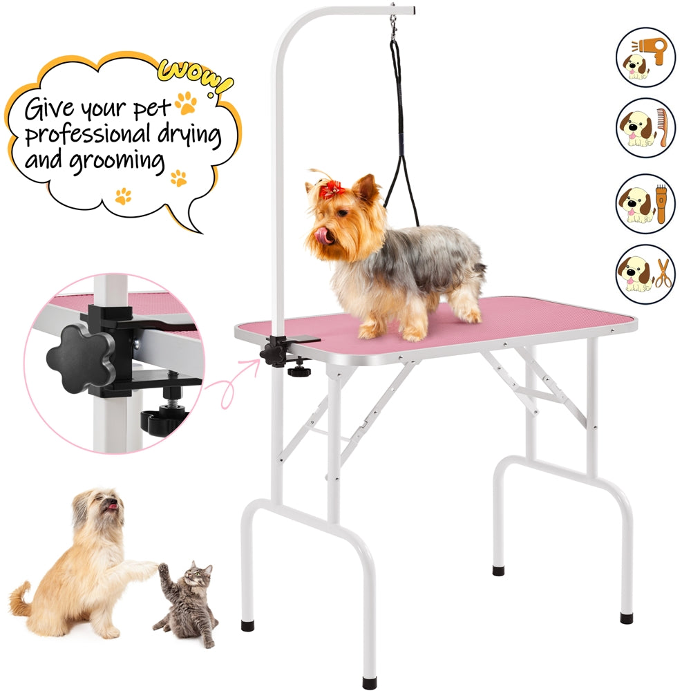Dog Grooming Table with Folding Legs and Height Adjustable Arm for At-Home Dog and Cat Trimming, Coat Care and Pet Salon Grooming