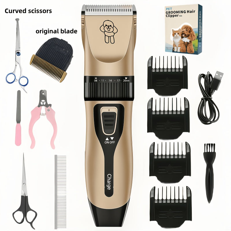 Pet Grooming Trimmer and Scissors Kit for Dogs and Cats, At-Home Hair Clipping Set with Curved Scissors Options for Small Dog and Puppy Coat Care