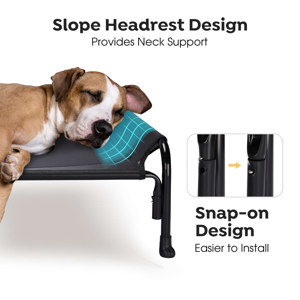 Elevated Dog Bed with Sloped Headrest, Breathable Raised Pet Cot in M to XXL Sizes for Indoor Lounging, Outdoor Rest and Camping