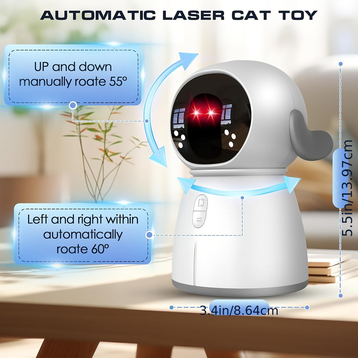 Dual Laser Cat Toy for Indoor Cats, Motion-Activated Rechargeable Interactive Toy with Mouse and Dot Patterns, 3 Speeds and Adjustable Head