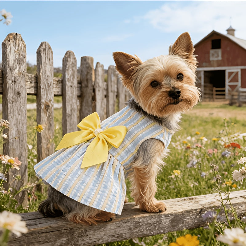 Striped Pet Dress Set, 5-Piece Bow Princess Dresses for Small and Medium Dogs and Cats, Five Colors for Dress-Up and Photos, XS–XXL