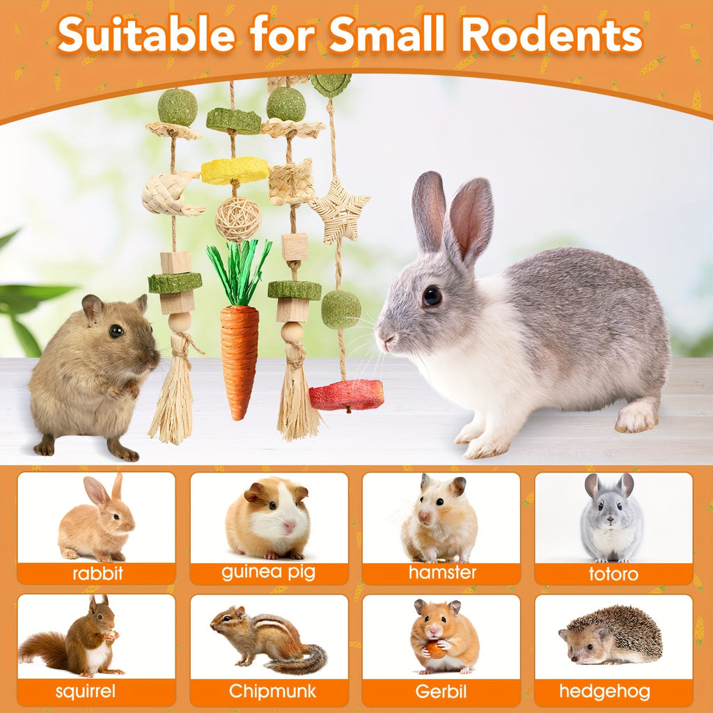 Hanging Rabbit Chew Rings 2 Pack, Rattan Bunny Cage Toys with Snacks for Supervised Small Pet Enrichment, Rabbit and Hamster Listed Option