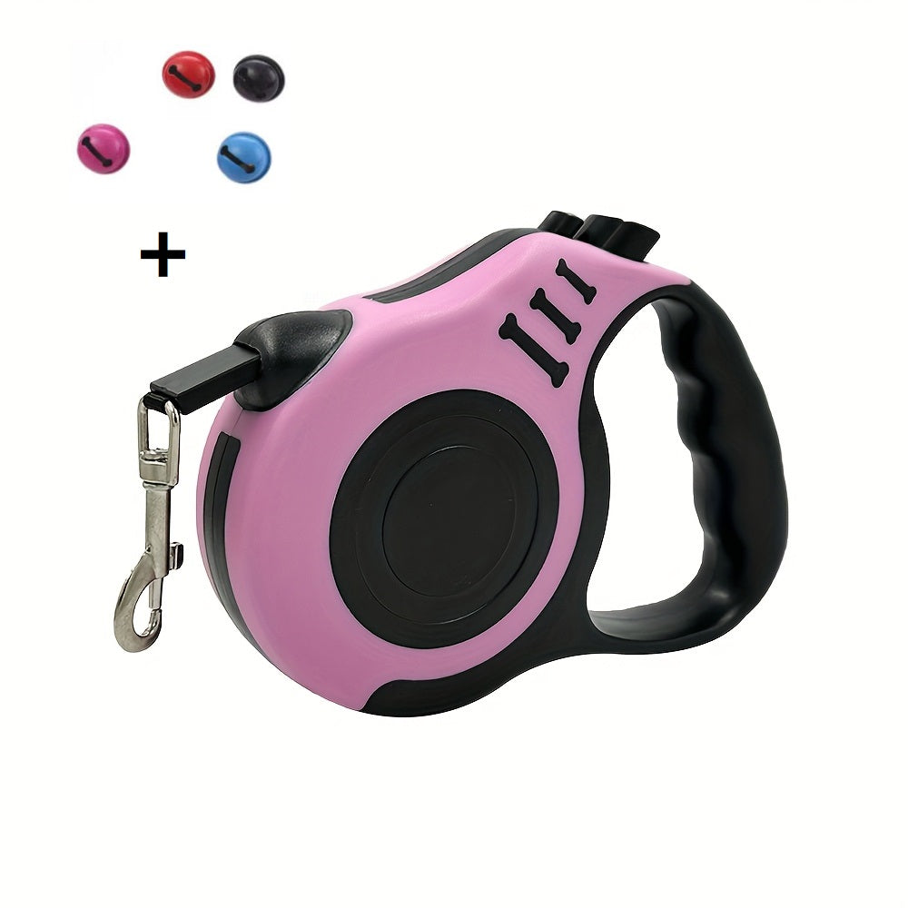 10ft Retractable Dog Leash with Ergonomic Handle, Nylon Walking Lead with Colorful Bone Design and 4 Bells for Small and Medium Dogs