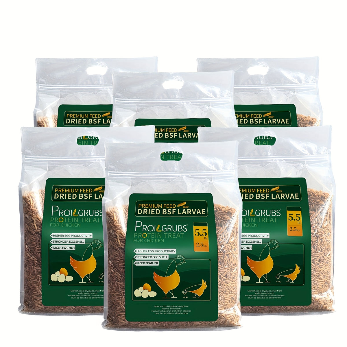 Chicken Treats with Dried Black Soldier Fly Larvae, Protein-Rich BSFL Grubs for Backyard Poultry and Wild Bird Feeding, Six Pack Sizes from 5 to 33 lb