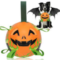 Halloween Pumpkin Dog Ball with Grab Tabs, Orange Jack-O-Lantern Fetch Toy with Carry Strap for Interactive Outdoor Play and Seasonal Pet Gifts