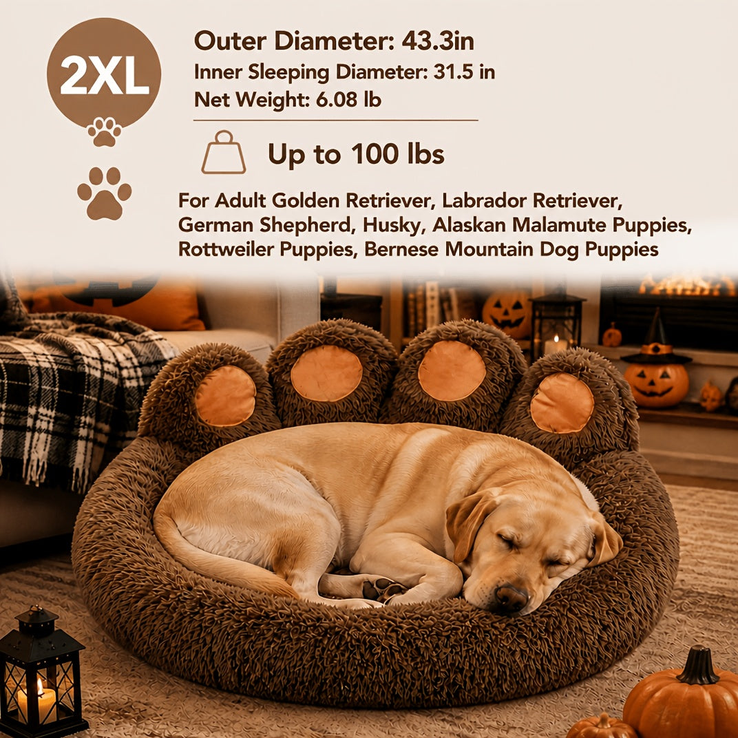 Bear Paw Dog Bed with Plush Raised Sides, Soft Cozy Cat Sleeping Cushion for Indoor Naps, Five Color Options and Six Sizes