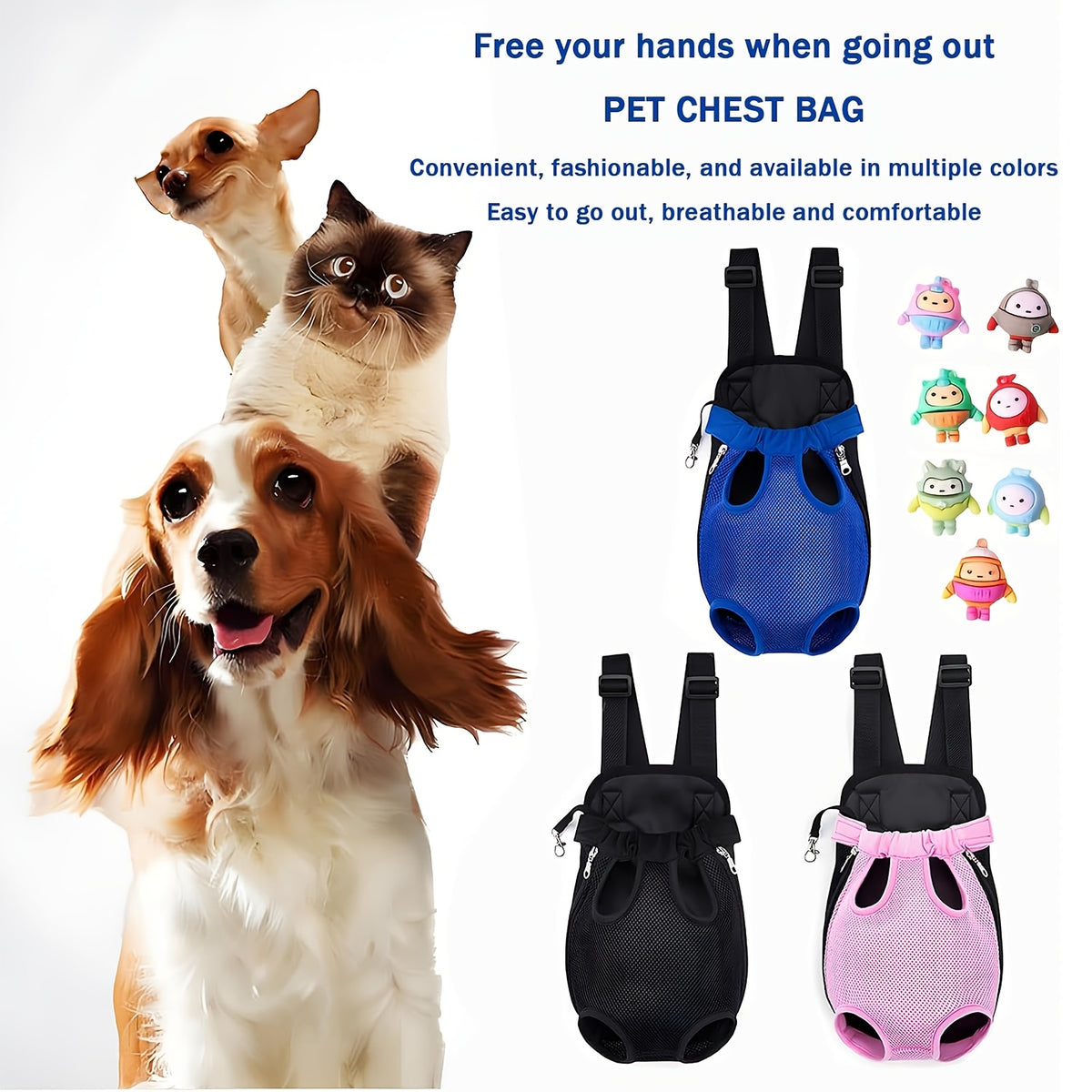 Lightweight Pet Backpack Carrier for Small to Medium Dogs and Cats, Breathable Mesh Travel Bag with Adjustable Shoulder Straps and Random Eggy Doll Gift