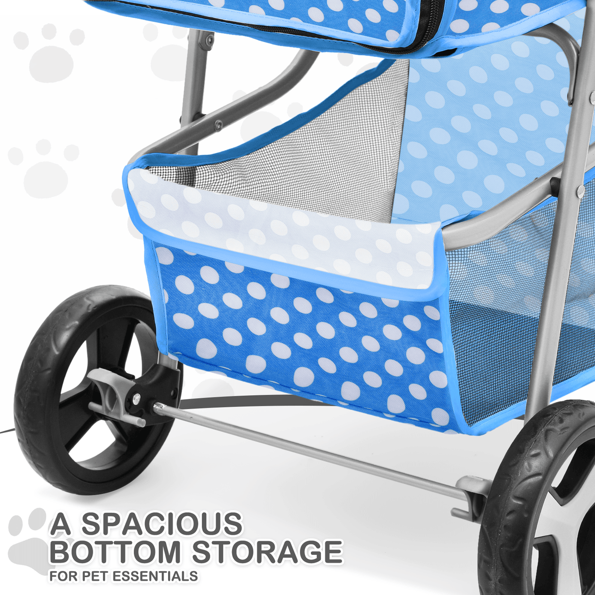 Three-Wheel Dog Stroller with Weather Cover, Foldable Mesh Pet Pushchair for Small Dogs and Cats, Storage Basket, Cup Holder and 10 Style Options