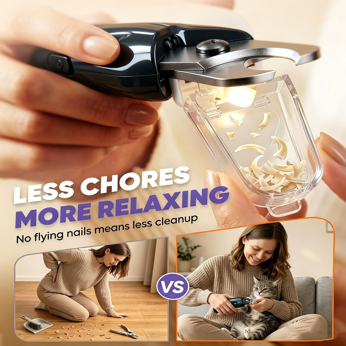 Pet Nail Clipper and Grinder Combo with LED Light and Clear Guard, 2-in-1 Dog and Cat Claw Trimming Tool for At-Home Grooming
