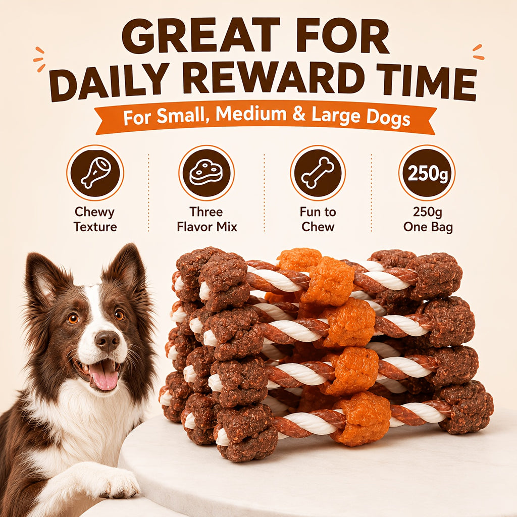 Triple Flavor Dog Chew Skewers with Chicken, Duck and Beef Options, Chicken Bone and Dumbbell Treat Selections for Supervised Snack Time