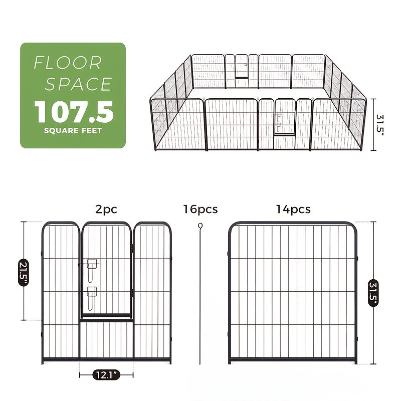 Metal Dog Playpen with Door, DIY 8 or 16 Panel Puppy Exercise Fence in 24, 32 or 40 Inch Size Options for Indoor and Outdoor Supervised Play