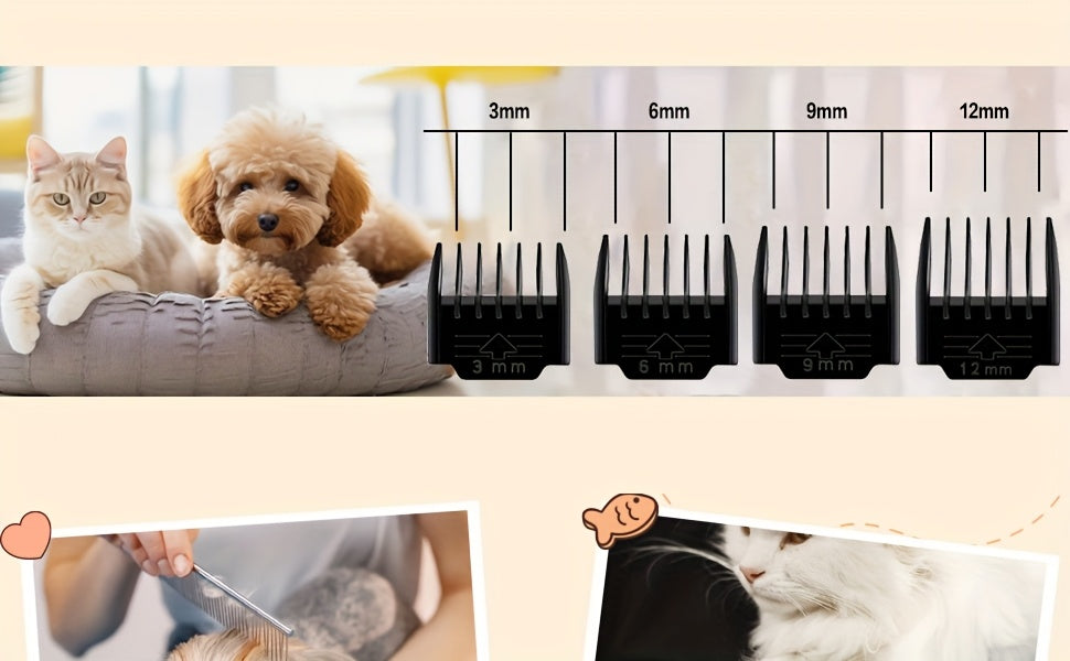 Dog Grooming Clippers with Display, Red Cordless Rechargeable Pet Hair Trimmer with Detachable Blades, Four Guide Combs and Kit Options