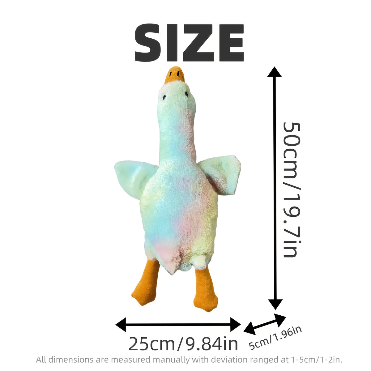 Goose Plush Pet Toy for Dogs and Cats, 19.69-Inch Soft Companion with Embroidered Eyes, Multicolored Tie-Dye, Grey or White for Gentle Play