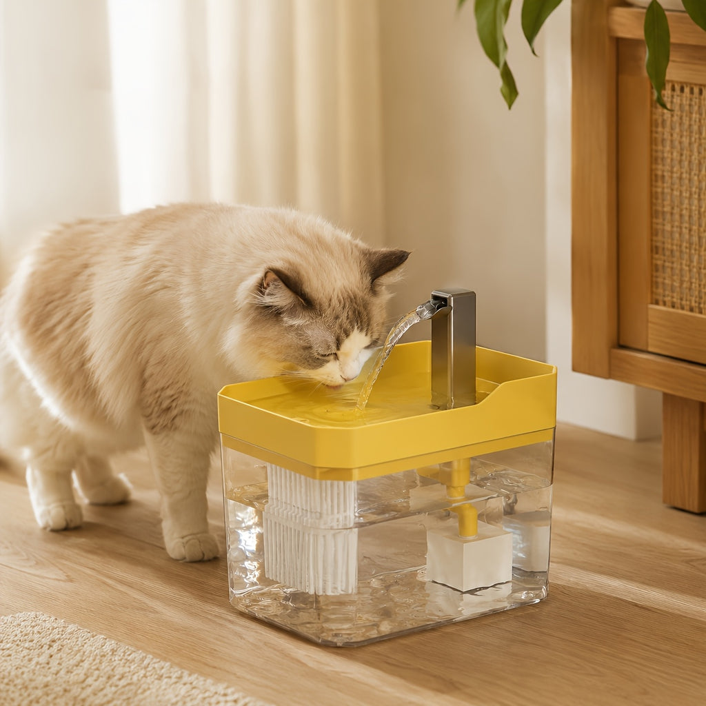 Cat Water Fountain with Faucet-Style Spout, Quiet USB Powered Filtered Pet Drinking Dispenser with Visible Water Tank for Cats and Dogs
