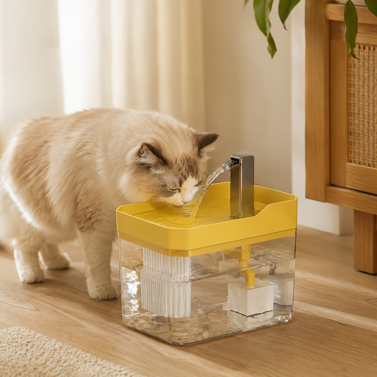 Cat Water Fountain with Faucet-Style Spout, Quiet USB Powered Filtered Pet Drinking Dispenser with Visible Water Tank for Cats and Dogs