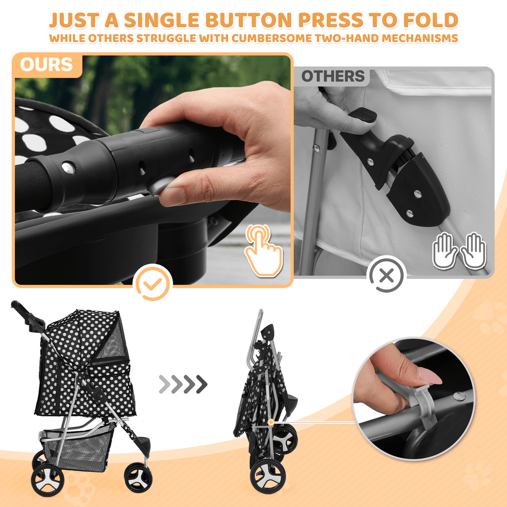 Pet Stroller with Storage Basket and Cup Holder, Magshion Three-Wheel Foldable Pushchair for Small and Medium Dogs and Cats, 14 Color and Pattern Options