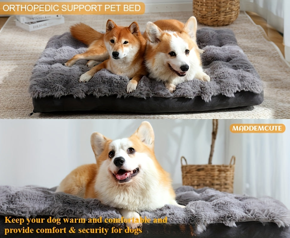 Faux Fur Dog Bed with Removable Washable Cover and Anti-Slip Bottom, Soft Fluffy Plush Sleeping Mat in Small to XXLarge Size Options