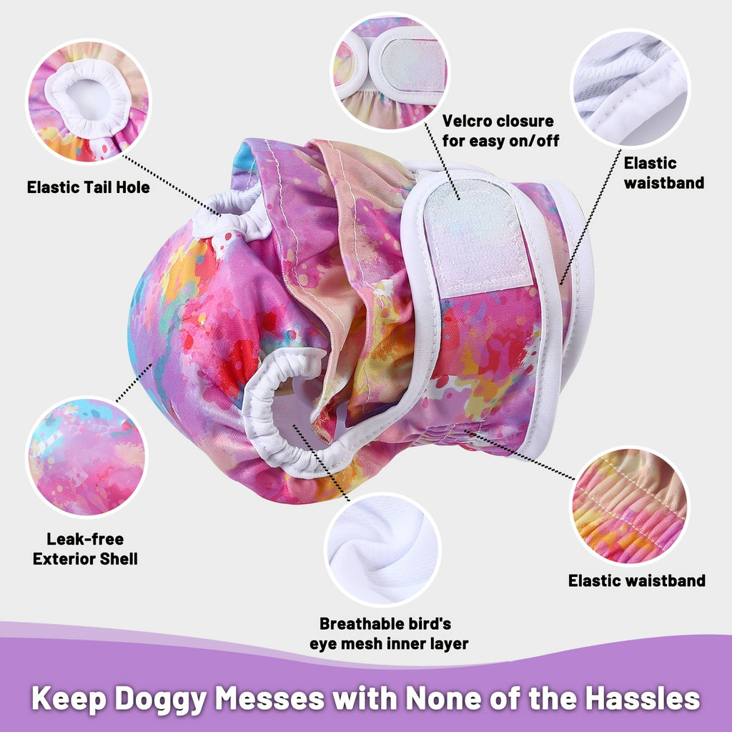 Female Dog Diaper Set 3 Pack, Washable Reusable Absorbent Sanitary Panties for Heat Cycles and Indoor Accidents, Two Pattern Sets in XS to L