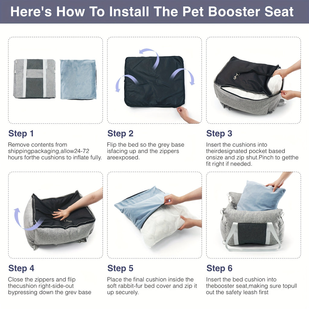 Dog Car Seat Carrier with Handheld and Shoulder Carry Options, Travel Booster Bag for Dogs and Cats with Listed Harness, Seven Color and Style Choices