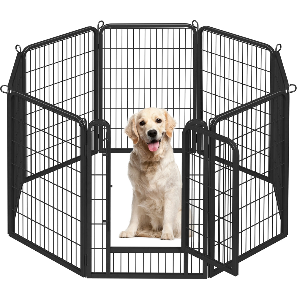 Steel Dog Playpen with Door and Tool-Free Setup, Metal Pet Exercise Fence in 24, 32 or 40 Inch Size Options for Indoor Use, Outdoor Yards and RV Camping