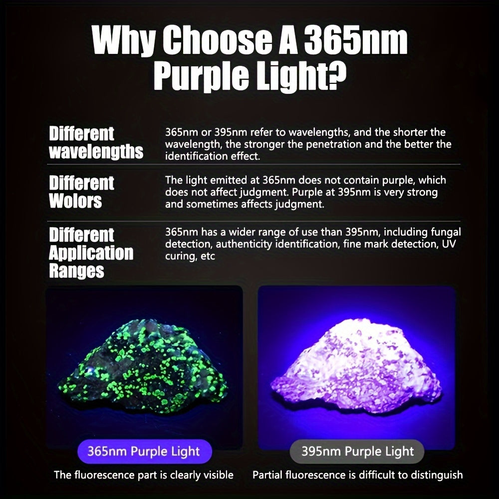 UV Flashlight for Pet Urine Detection, C8 365nm Blacklight with Black Filter Lens, USB Rechargeable Inspection Light for Minerals and Rockhounding