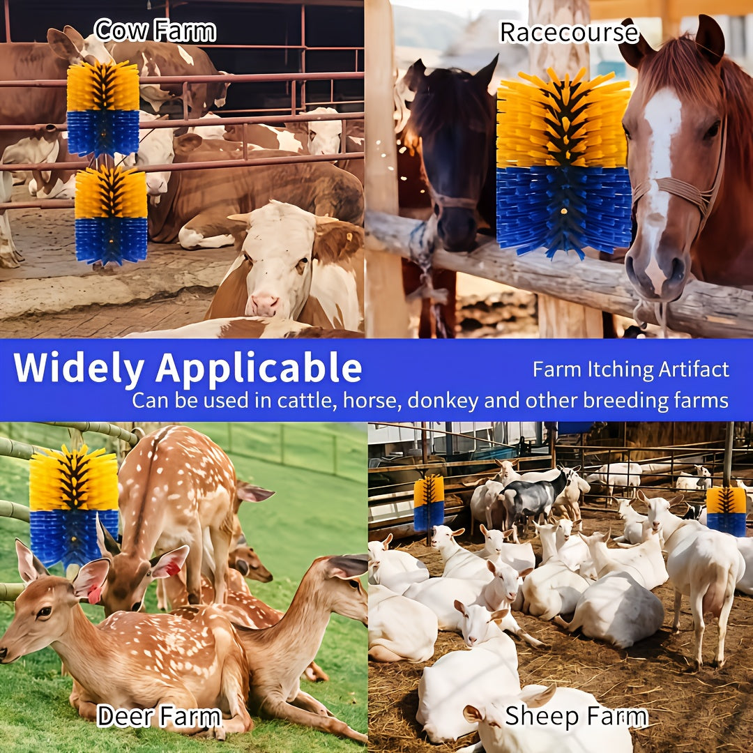 Livestock Scratch Brush 2-Pack or Single, Wall-Mount Grooming and Massage Scratcher with Screws for Horses, Cows, Goats, Sheep and Pigs, Itch Relief for Farm and Ranch