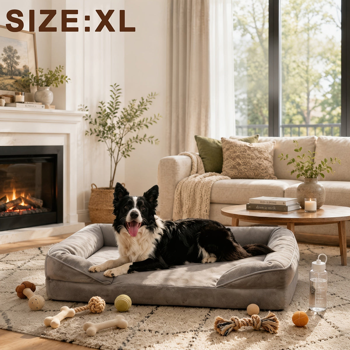 Dog Sofa Bed with Removable Washable Cover, Grey Nonskid Pet Couch for Indoor Lounging, Medium to XXL Sizes for Dogs and Cats