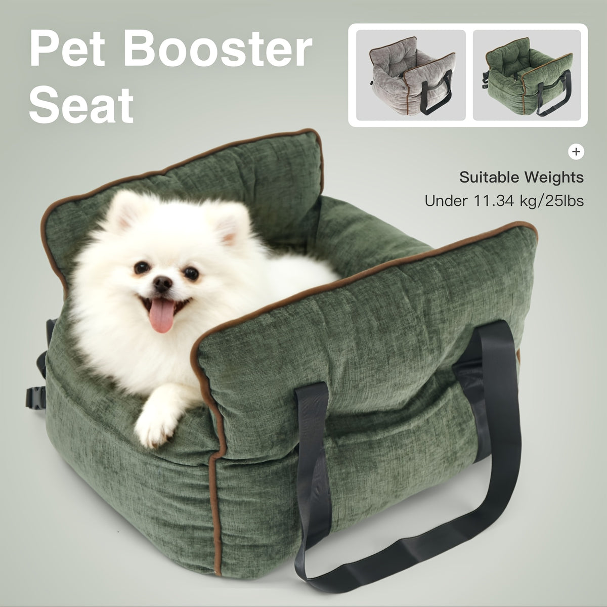 Dog Car Seat Carrier with Handheld and Shoulder Carry Options, Travel Booster Bag for Dogs and Cats with Listed Harness, Seven Color and Style Choices