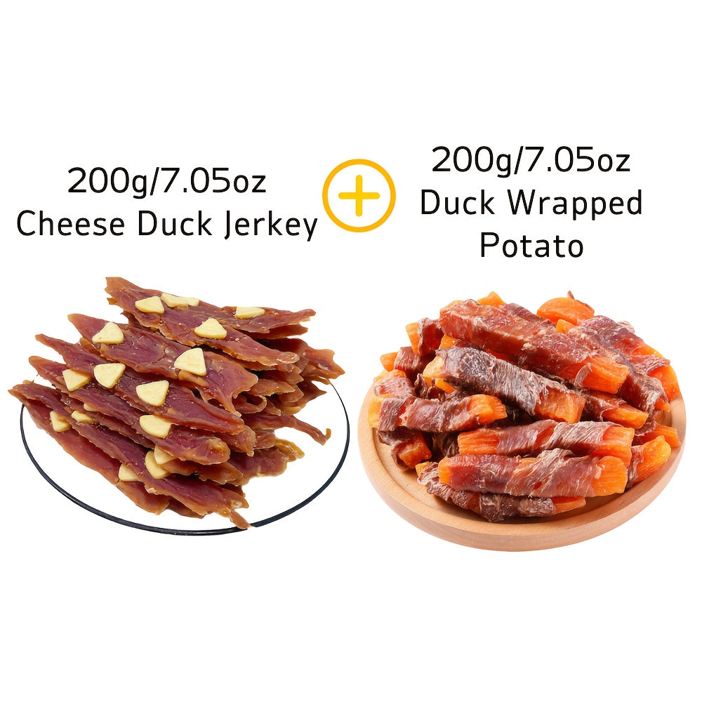 Dog Jerky Treats Mixed Flavor 14.11 oz 400g, Sesame Duck Jerky and Chicken Jerky Chews, High Protein Low Fat Easily Digestible Long Lasting Dog Chews, Training Treats for Small Medium Large Dogs
