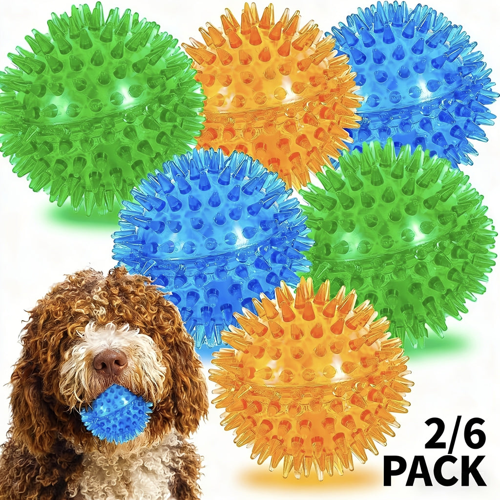 Spiky Dog Balls 2 Pack, XL 4.5-Inch Textured TPR Fetch Toys for Supervised Indoor and Outdoor Interactive Play, Battery-Free Dog Toy Set