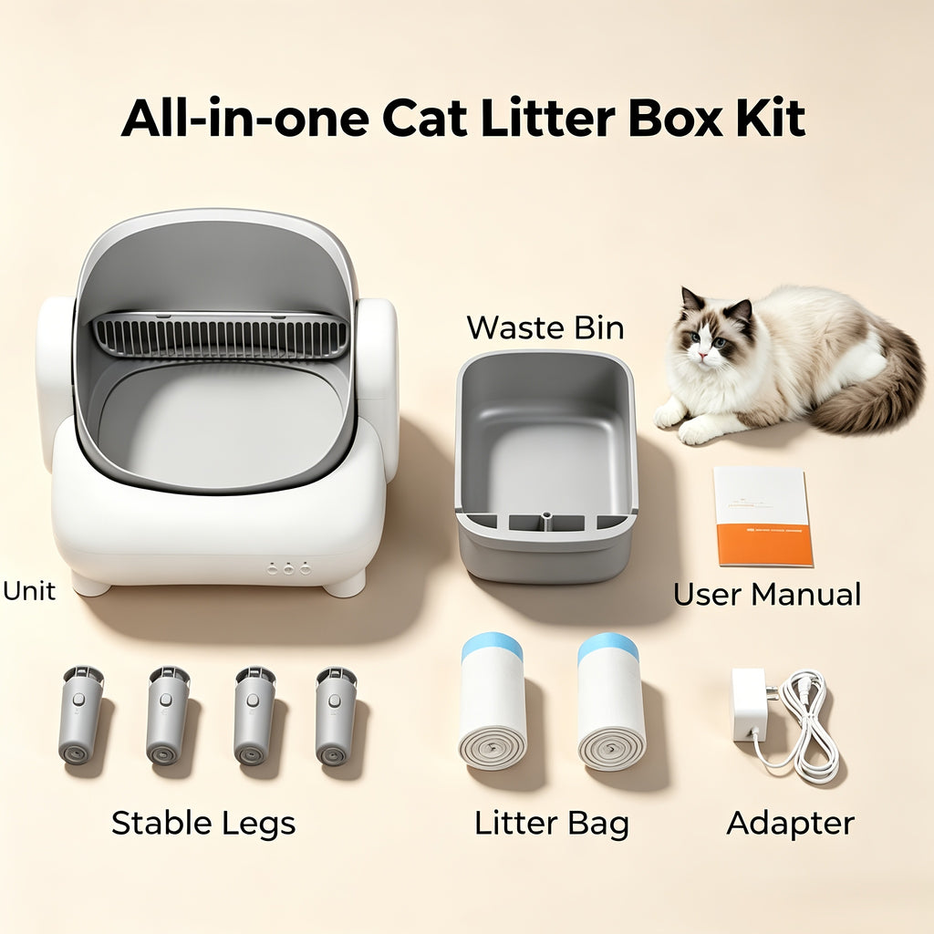 Self Cleaning Litter Box, ECORUI Certified Refurbished Open-Top Automatic Cat Toilet with App Control for Multiple Cats, Light Gray