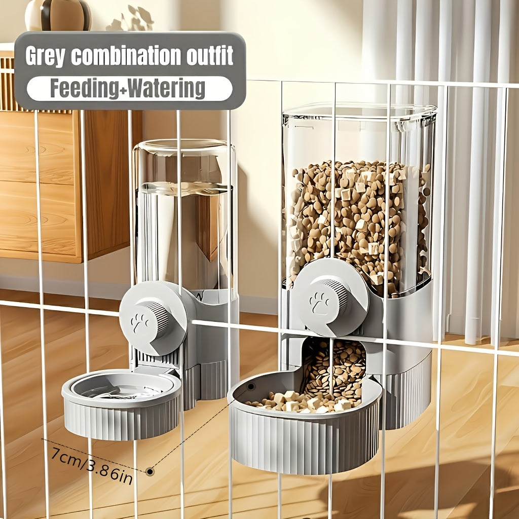 Hanging Gravity Pet Feeder and Water Dispenser Set, Battery-Free Cage-Mounted Food and Water Bowls for Daily Pet Care, Blue or Gray