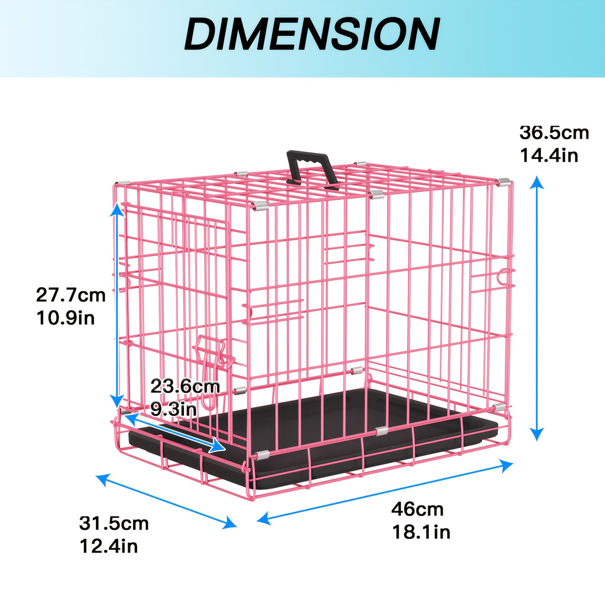 Foldable Dog Crate with Divider Panel, Metal Wire Pet Kennel with Plastic Pan in 18, 24, 30 or 36 Inch Length Options, Black, Blue and Pink Styles