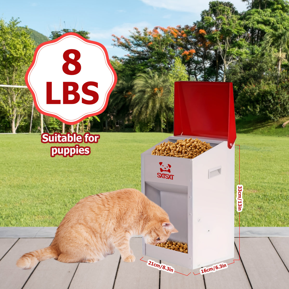 Outdoor Gravity Dog Feeder with Lift-Up Lid, No-Assembly Dry Food Dispenser in Small Puppy and Cat or Medium Dog Capacity Options