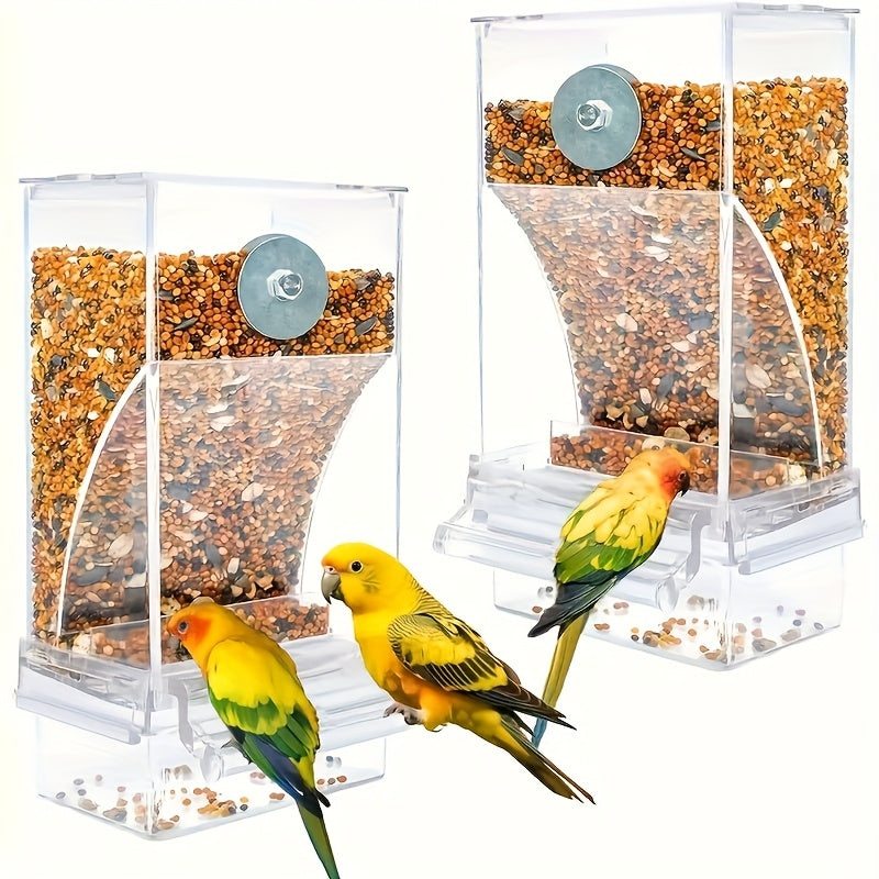 Clear Acrylic Automatic Bird Feeder, Battery-Free Seed Dispenser with Spill-Reducing Design for Outdoor Feeding and Easy Daily Cleaning