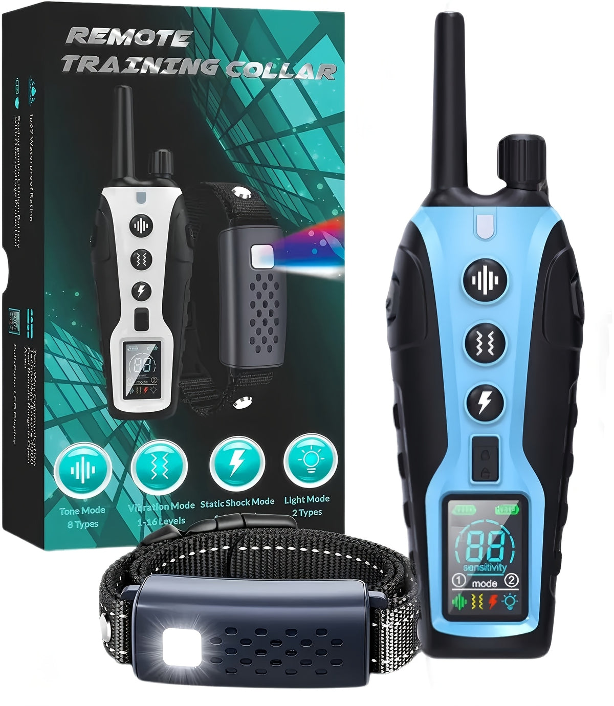 Dog Training Collar with Night Light, 3280ft Listed Remote Range, USB Rechargeable with Keypad Lock, Beep, Vibration and Static Modes for 1 or 2 Dogs