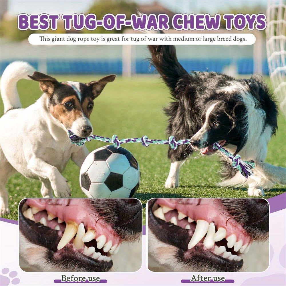 72 Inch Dog Tug Rope Toy with 5 Knots, Colorful Washable Cotton Rope for Supervised Tug of War, Fetch and Interactive Play, Single Piece