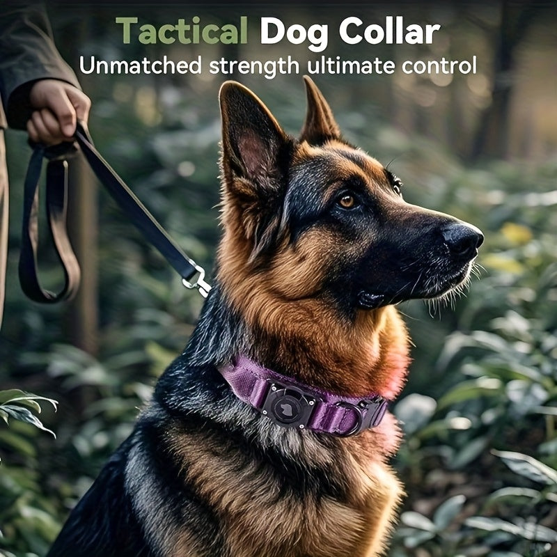 AirTag Holder Dog Collar with Handle, Adjustable Tactical Collar in Digital Camouflage for Medium and Large Dogs, M L XL, AirTag Not Included