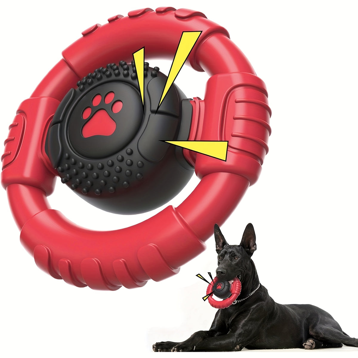Steering Wheel Dog Chew Toy with Squeaker, Textured Rubber Ring for Large Dogs, Blue or Purple Interactive Fetch Toy for Supervised Play
