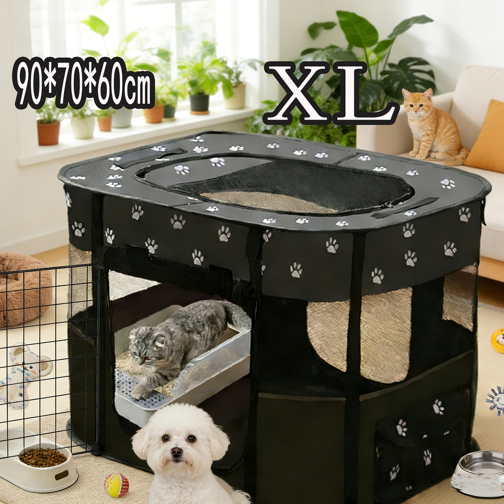 Pet Playpen with Rectangular Tent Design, Foldable Enclosed Resting Space for Small Dogs, Cats, Puppies and Kittens in Black or Gray, L to 2XL Options