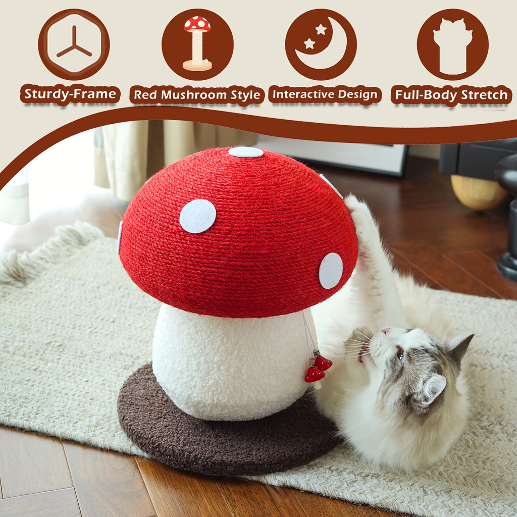 Mushroom Cat Scratching Post with Sisal Surface, Interactive Cat Scratcher Toy for Indoor Cats and Kittens, Everyday Scratch and Play