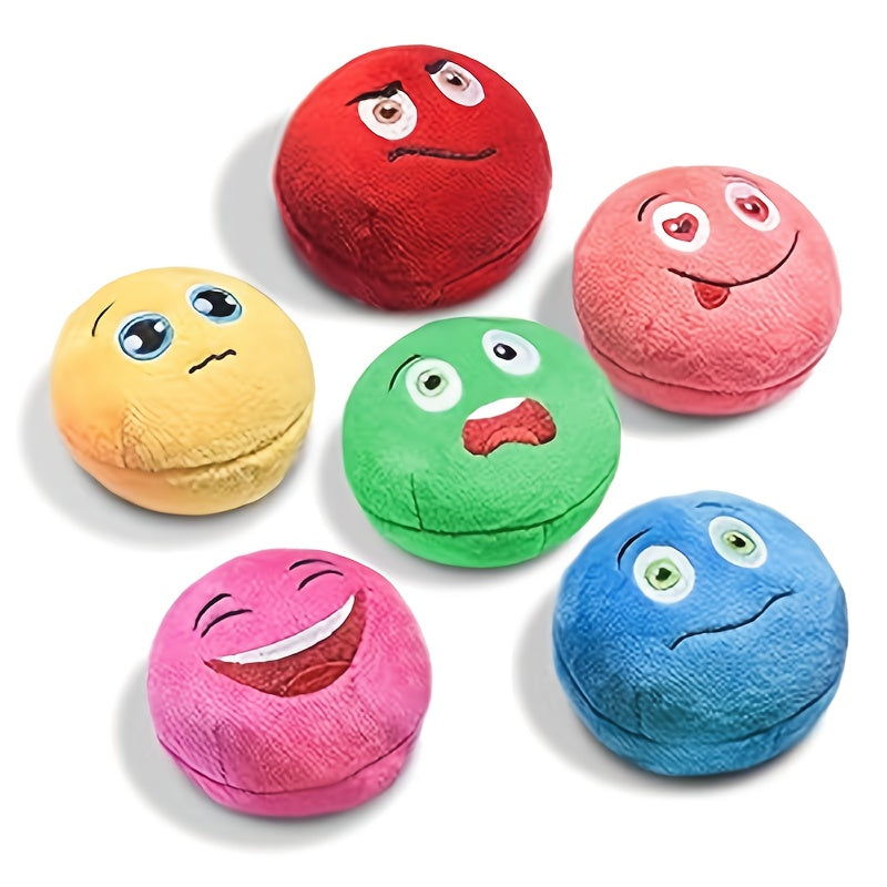 Squeaky Plush Dog Balls 6 Pack with Colorful Expression Faces, Soft Stuffed Fetch Toys for Puppies and Small Dogs, Supervised Interactive Play