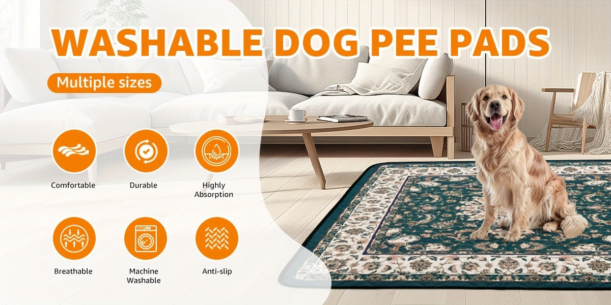 Reusable Washable Pee Pads for Dogs with Bohemian Style, Non-Slip Absorbent Puppy Training Mats in 18 x 24 to 72 x 72 Inch Size-Specific Packs